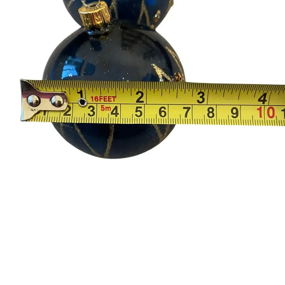 VITBIS Handcrafted Glass Ornaments Set of 6 Navy Blue & Gold Made in Poland NEW